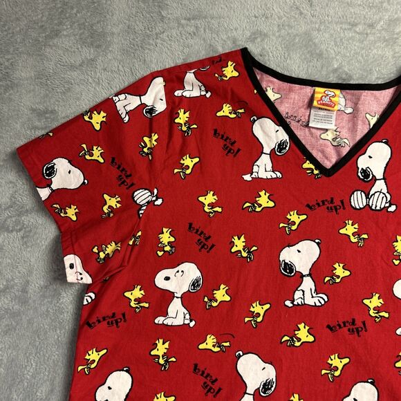 Peanuts Medical Scrub Top Snoopy Woodstock Red XL Cotton Mens/Womens Short Sleev - Picture 2 of 12